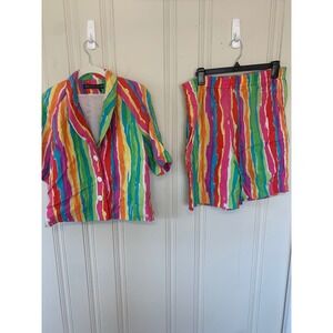 Vintage IB Diffusion Linen Rainbow Stripe Blazer Shorts Set - Size 6‎